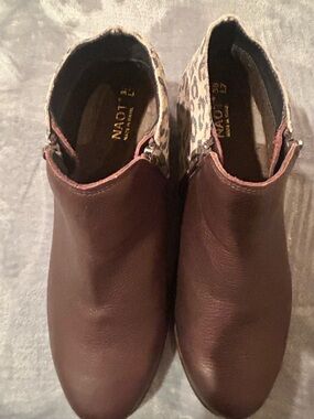 NAOT. HELM Side zip ankle boot. Brown leather/Cheetah/size 38/7-7.5/ Retail $259